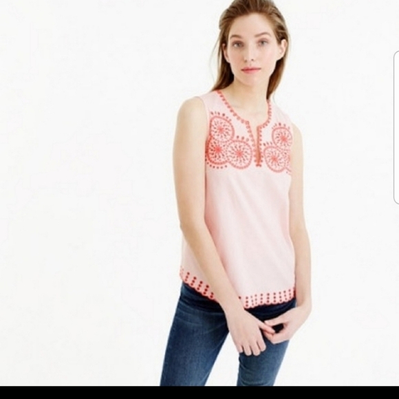 J. Crew Tops - 🥳HP🥳 J. Crew Pink Red EmbroideSleeveless Top